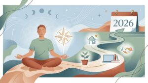 Современная иллюстрация процесса манифестации целей и работы с намерением для блога о саморазвитии